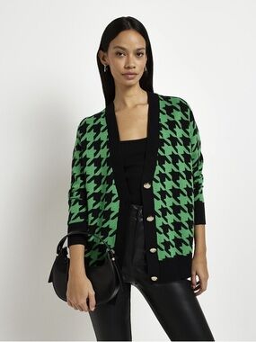 River Island Black and Green Houndstooth Cardigan